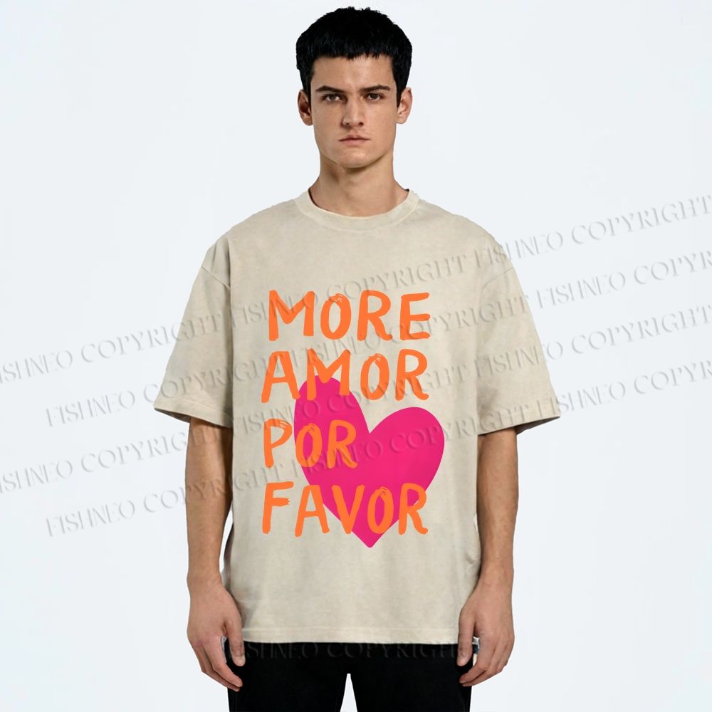 Unisex More Amor Por Favor Printed Washed Tee