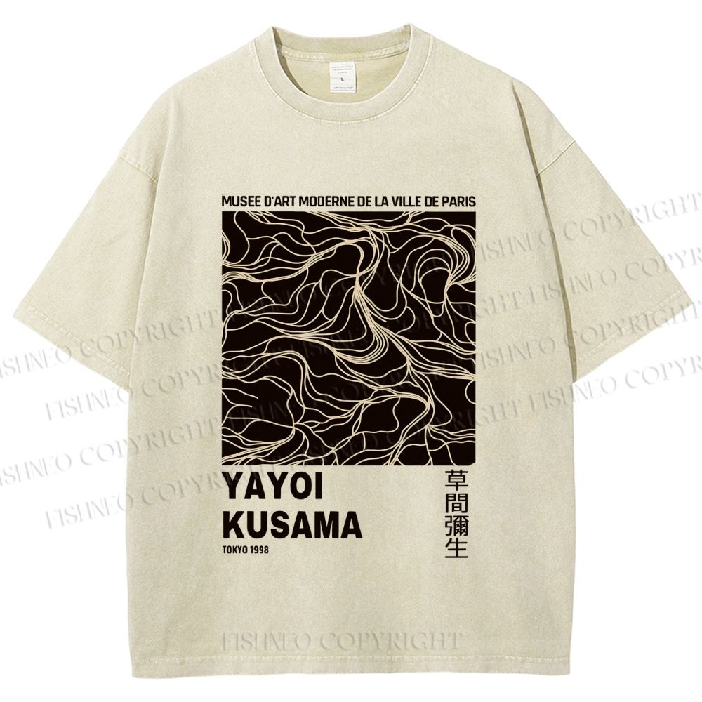 Unisex Yayoi Kusama Line Art Printed Washed Tee