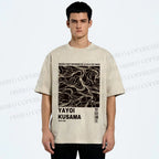 Unisex Yayoi Kusama Line Art Printed Washed Tee