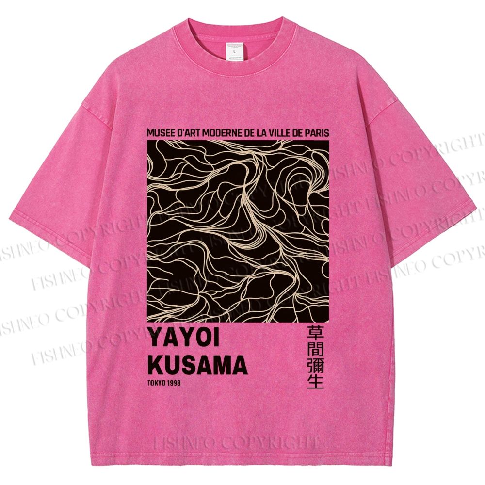Unisex Yayoi Kusama Line Art Printed Washed Tee