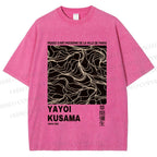 Unisex Yayoi Kusama Line Art Printed Washed Tee
