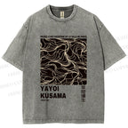 Unisex Yayoi Kusama Line Art Printed Washed Tee