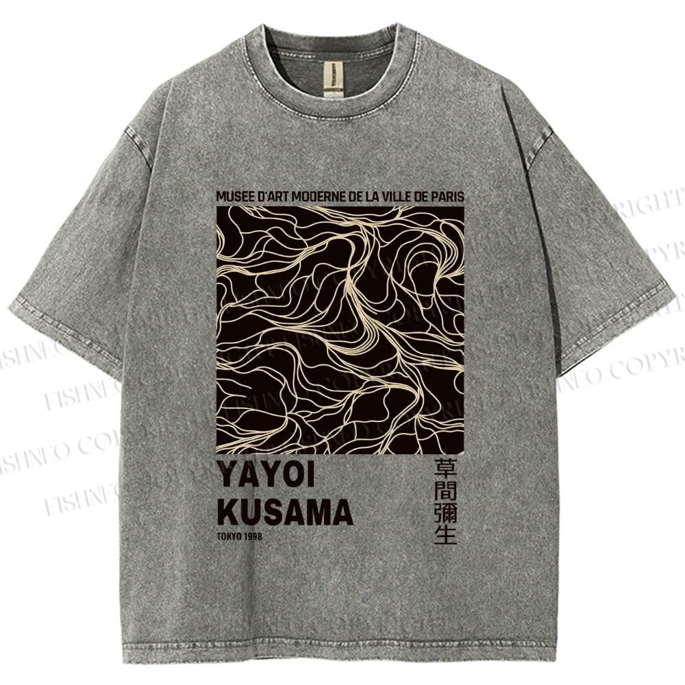 Unisex Yayoi Kusama Line Art Printed Washed Tee