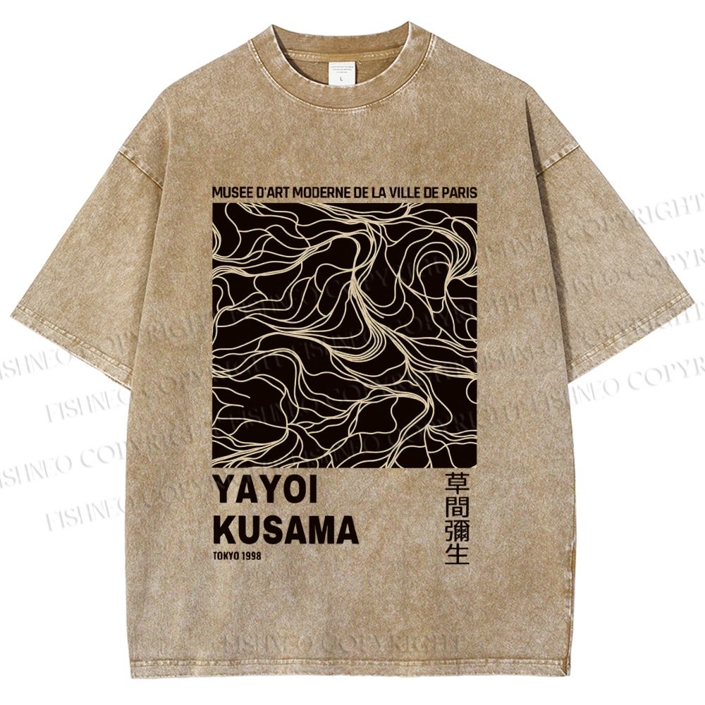 Unisex Yayoi Kusama Line Art Printed Washed Tee