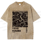 Unisex Yayoi Kusama Line Art Printed Washed Tee