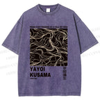 Unisex Yayoi Kusama Line Art Printed Washed Tee