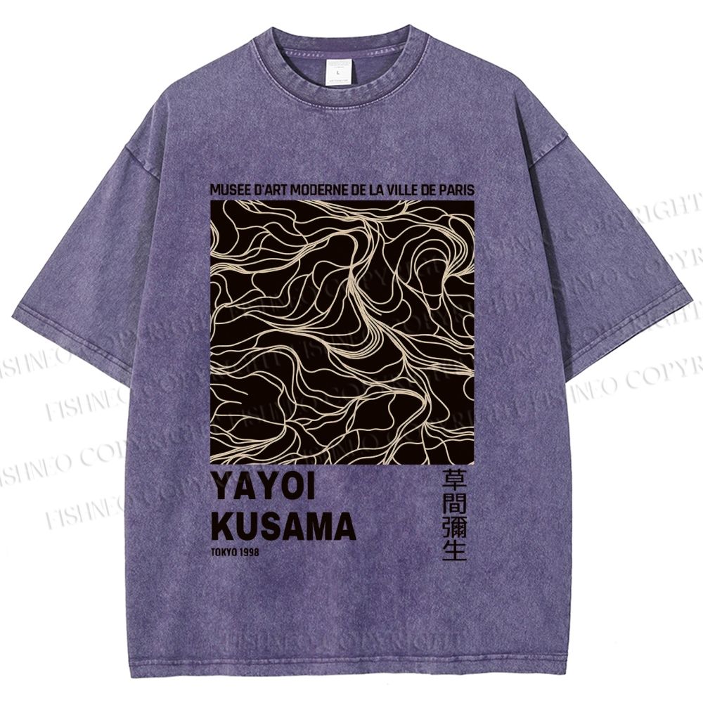 Unisex Yayoi Kusama Line Art Printed Washed Tee