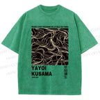 Unisex Yayoi Kusama Line Art Printed Washed Tee