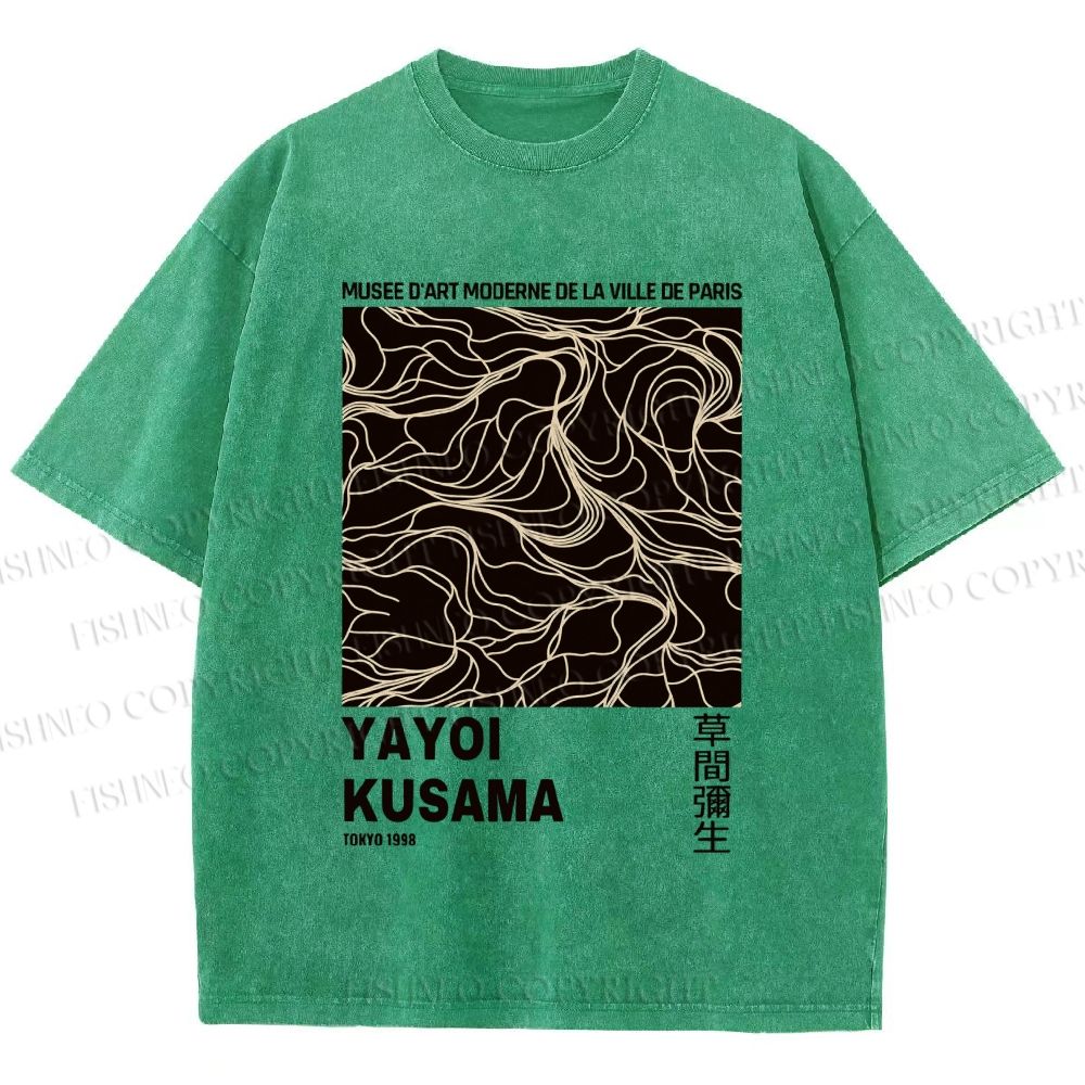 Unisex Yayoi Kusama Line Art Printed Washed Tee