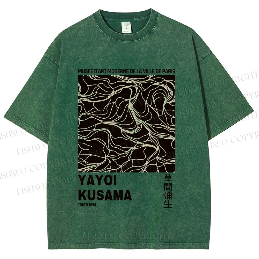Unisex Yayoi Kusama Line Art Printed Washed Tee