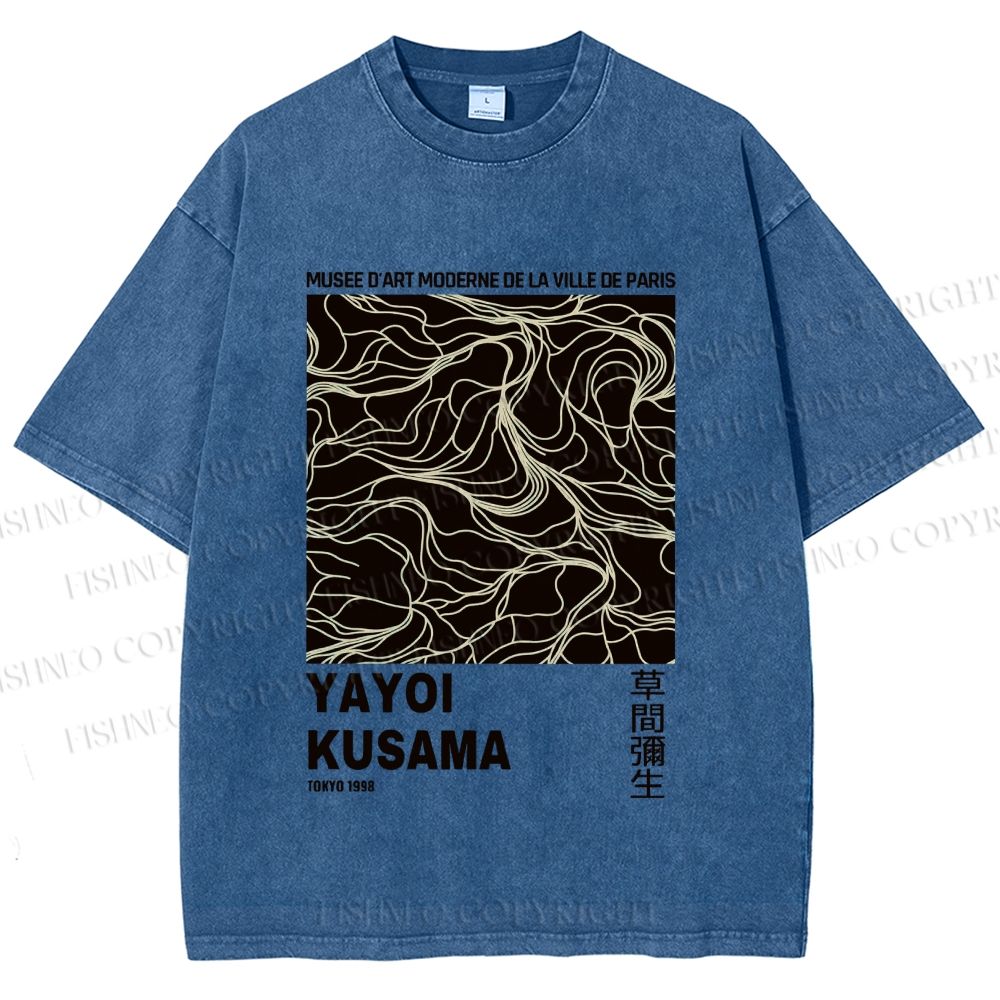 Unisex Yayoi Kusama Line Art Printed Washed Tee