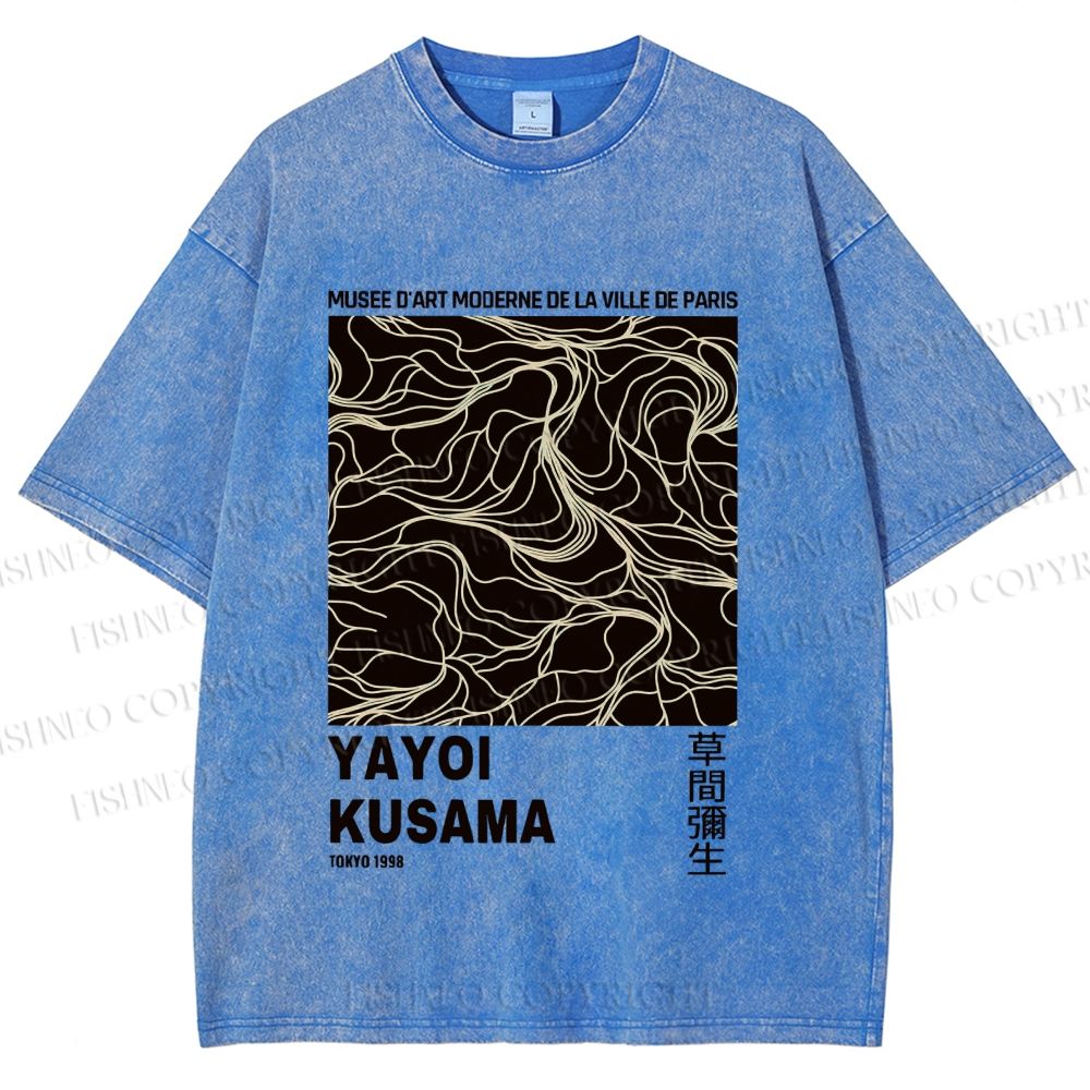 Unisex Yayoi Kusama Line Art Printed Washed Tee