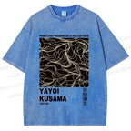 Unisex Yayoi Kusama Line Art Printed Washed Tee