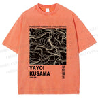 Unisex Yayoi Kusama Line Art Printed Washed Tee