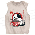 Unisex Japanese Ramen Cat Printed Washed Tank Top
