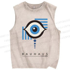 Unisex Bauhaus Geometric Eyes Printed Washed Tank Top