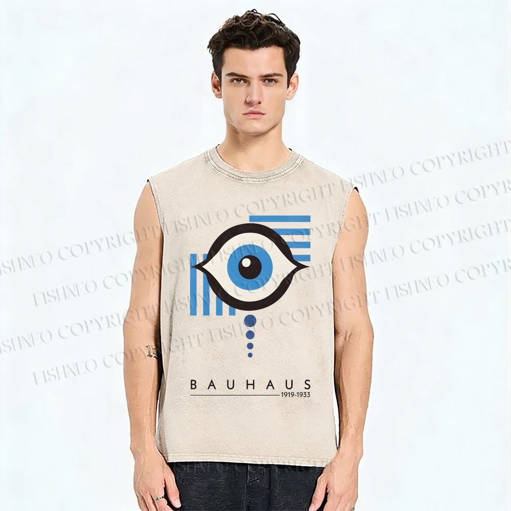 Unisex Bauhaus Geometric Eyes Printed Washed Tank Top