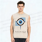 Unisex Bauhaus Geometric Eyes Printed Washed Tank Top
