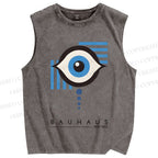 Unisex Bauhaus Geometric Eyes Printed Washed Tank Top