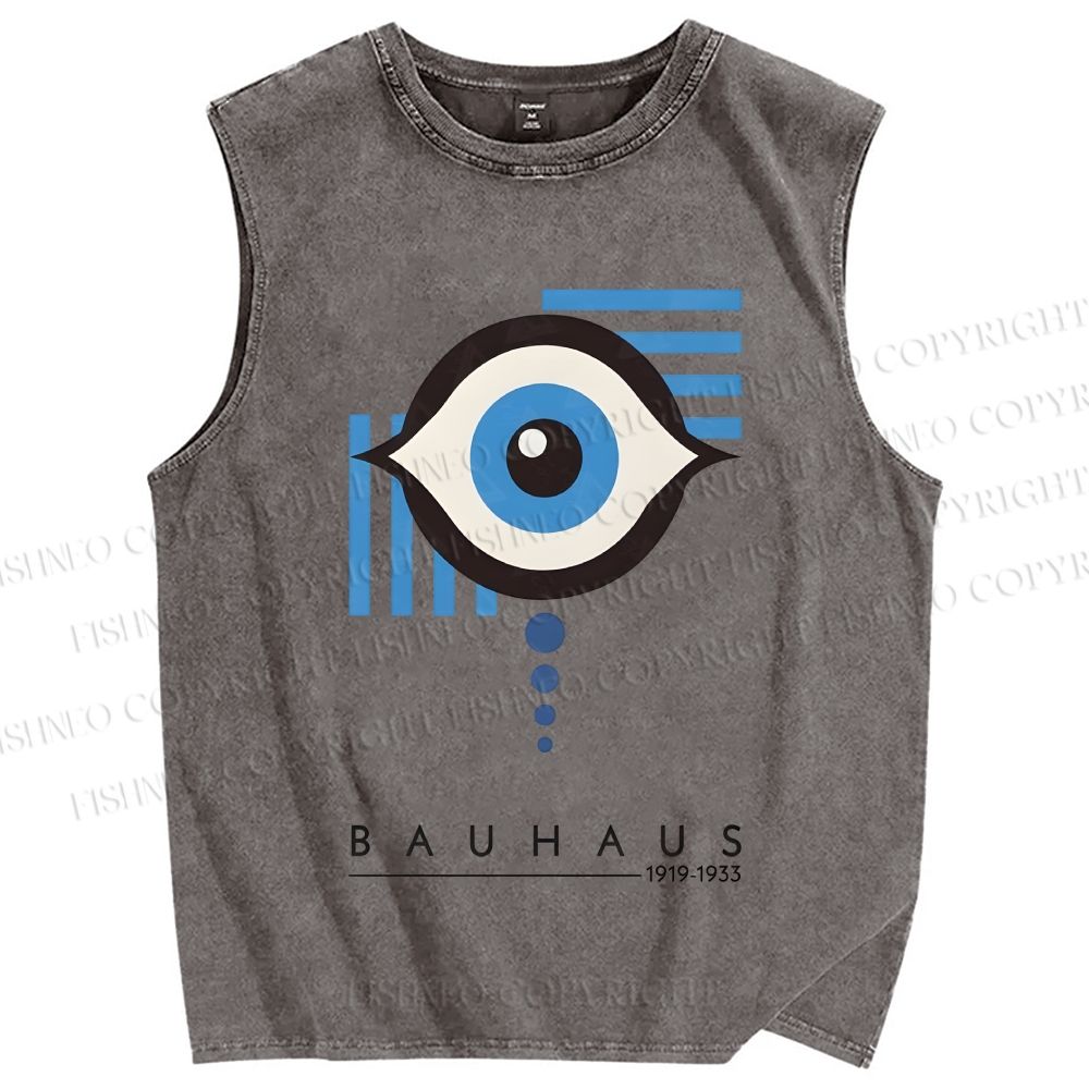 Unisex Bauhaus Geometric Eyes Printed Washed Tank Top