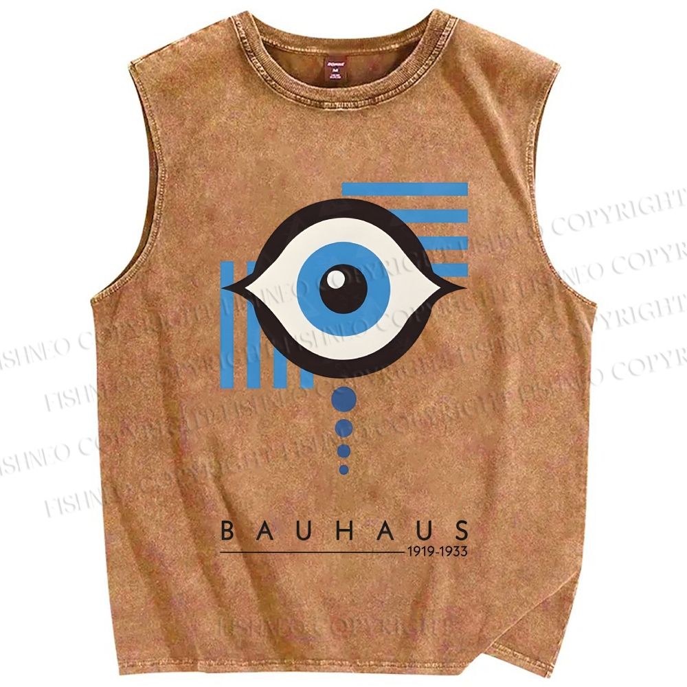 Unisex Bauhaus Geometric Eyes Printed Washed Tank Top