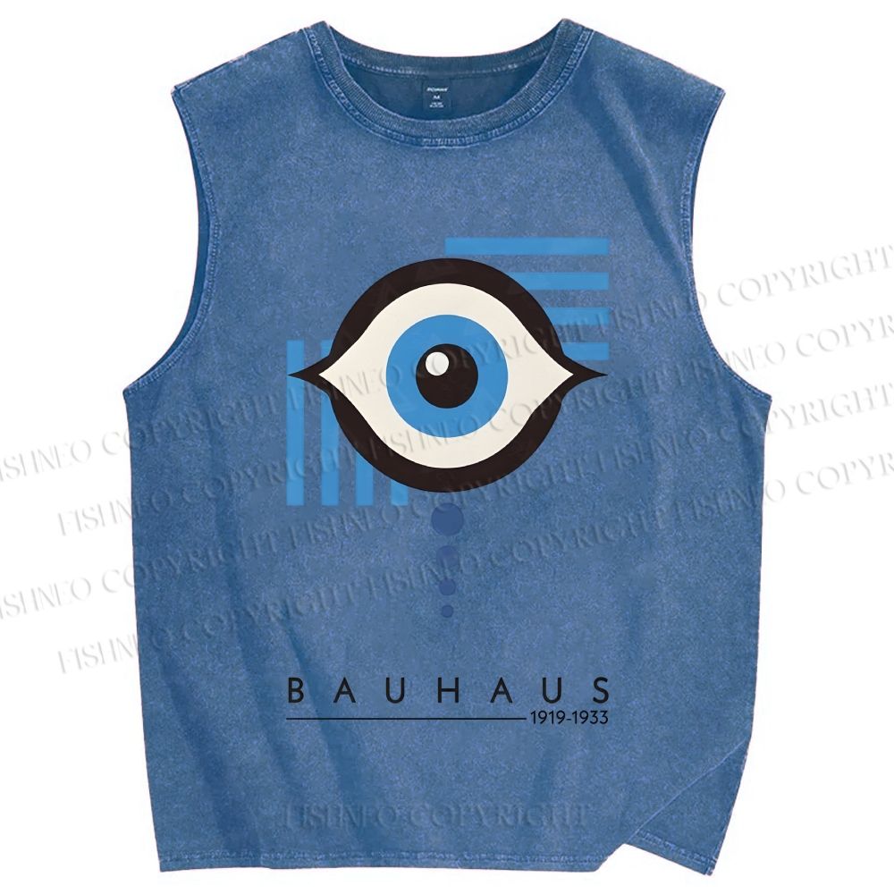 Unisex Bauhaus Geometric Eyes Printed Washed Tank Top