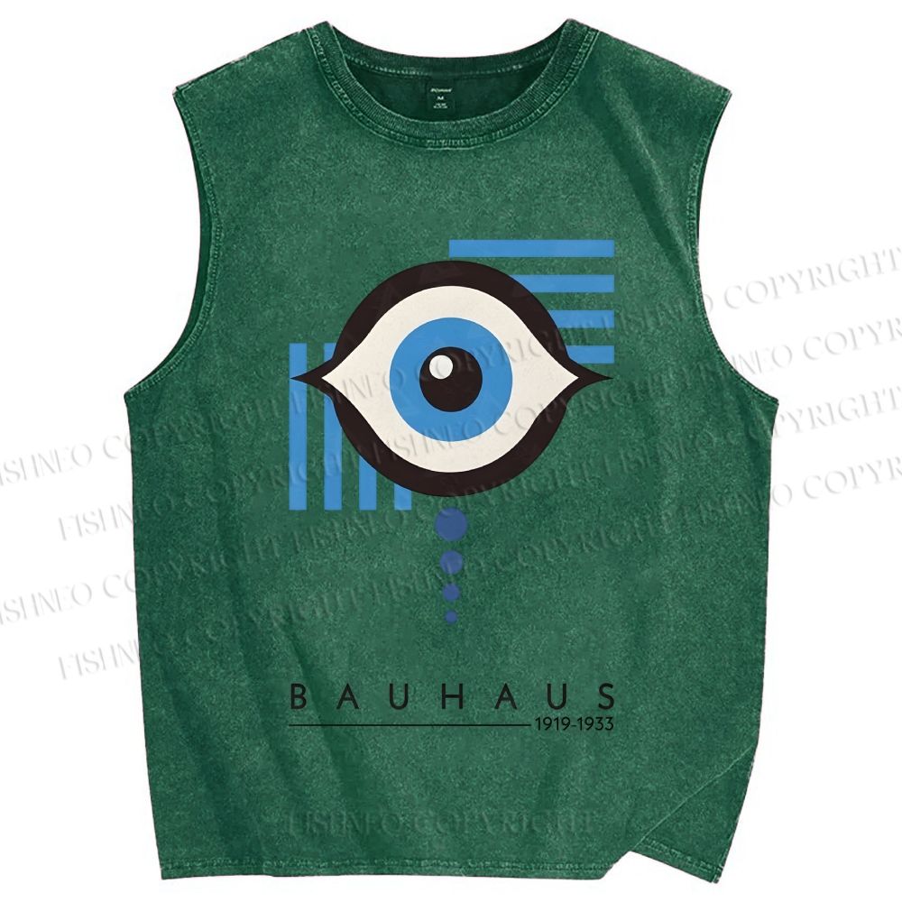 Unisex Bauhaus Geometric Eyes Printed Washed Tank Top