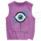 Unisex Bauhaus Geometric Eyes Printed Washed Tank Top