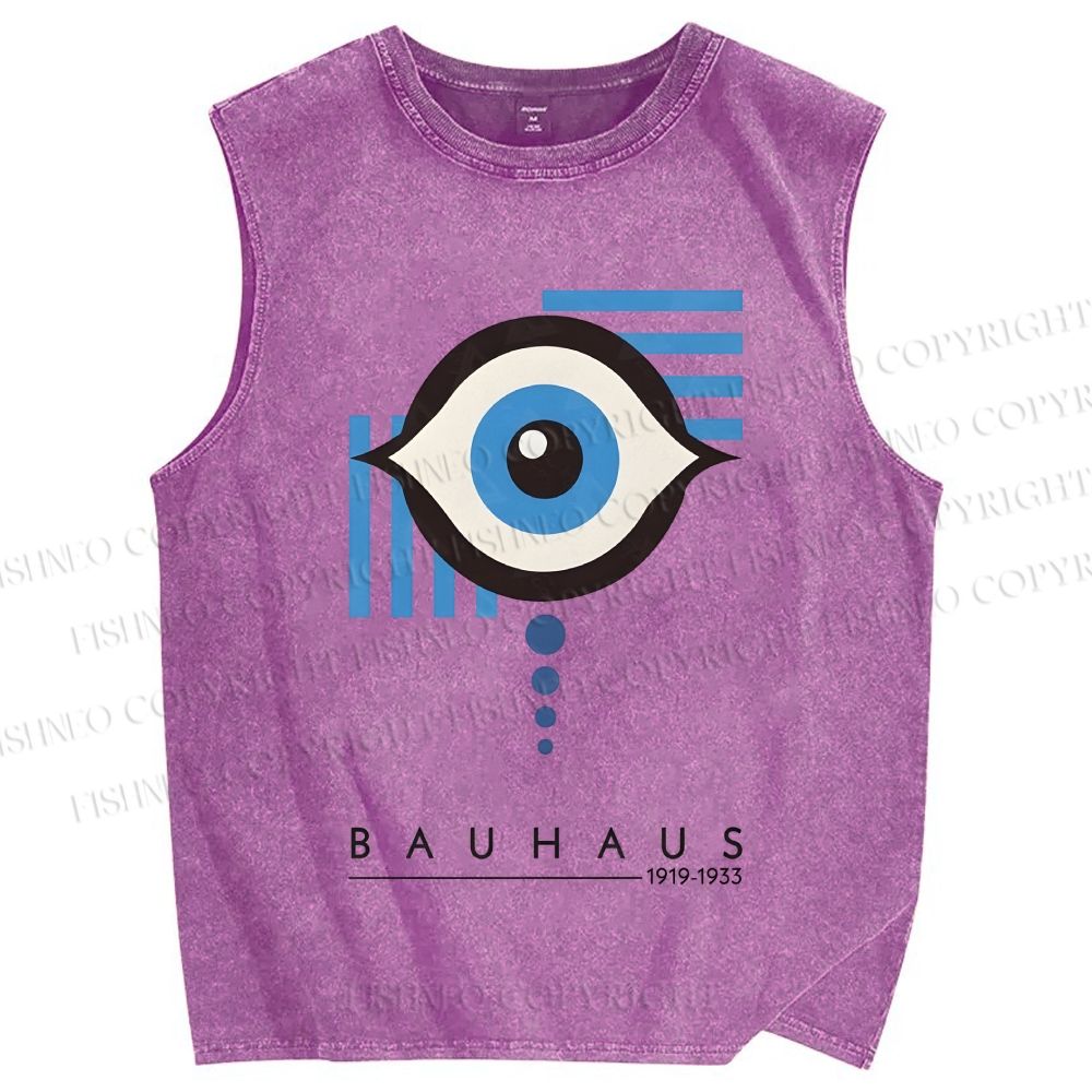 Unisex Bauhaus Geometric Eyes Printed Washed Tank Top