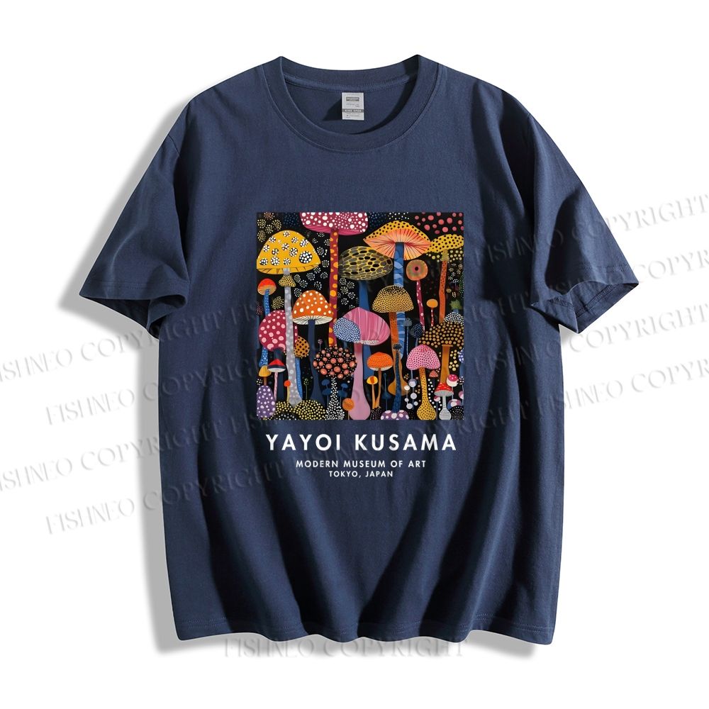 Unisex Classic Yayoi Kusama Colorful Mushroom Printed Cotton Printed T-shirt