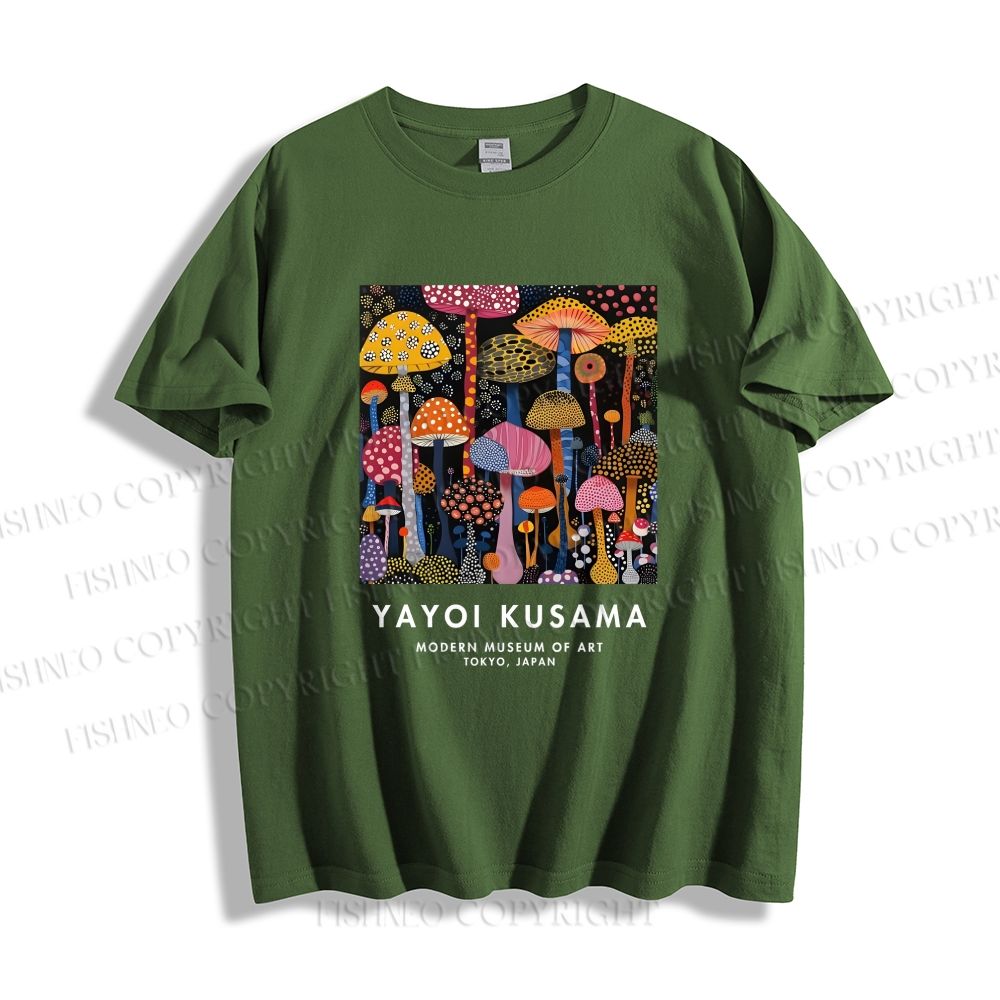 Unisex Classic Yayoi Kusama Colorful Mushroom Printed Cotton Printed T-shirt