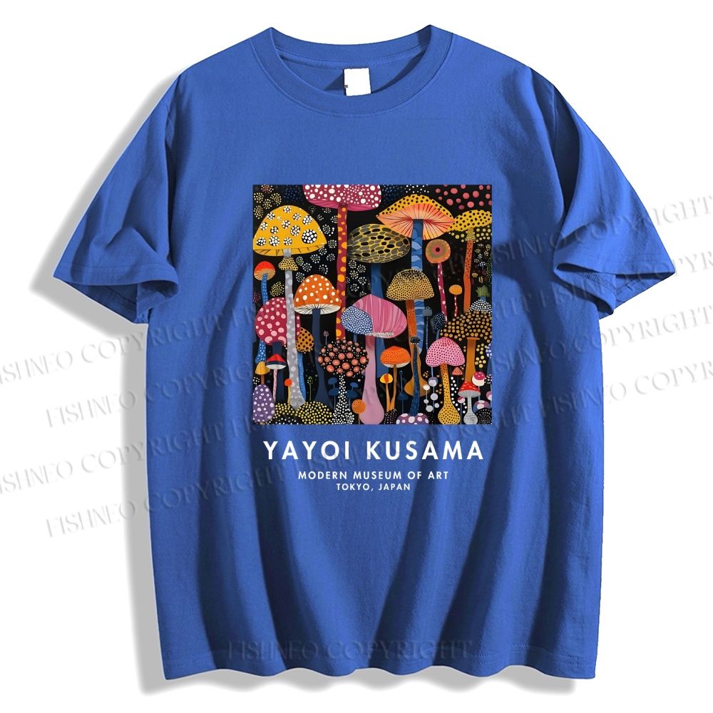 Unisex Classic Yayoi Kusama Colorful Mushroom Printed Cotton Printed T-shirt