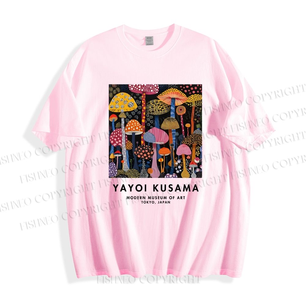 Unisex Classic Yayoi Kusama Colorful Mushroom Printed Cotton Printed T-shirt