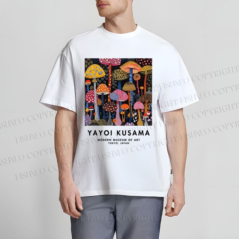 Unisex Classic Yayoi Kusama Colorful Mushroom Printed Cotton Printed T-shirt