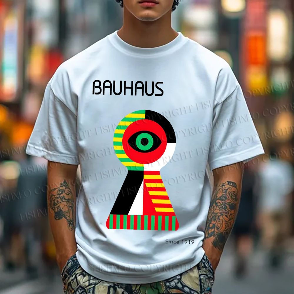 Unisex Classic Bauhaus Colored Geometric Eyes Printed Cotton Printed T-shirt