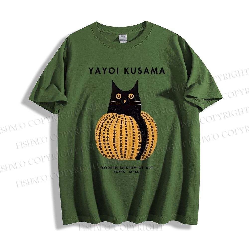 Unisex Classic Yayoi Kusama Pumpkin Cat Printed Cotton Printed T-shirt