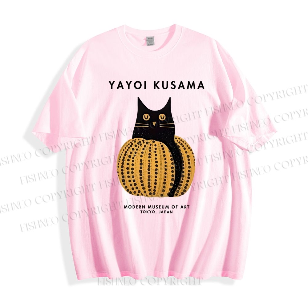 Unisex Classic Yayoi Kusama Pumpkin Cat Printed Cotton Printed T-shirt