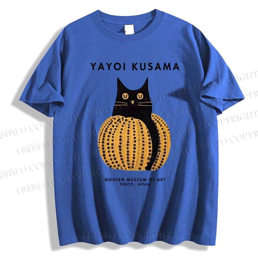 Unisex Classic Yayoi Kusama Pumpkin Cat Printed Cotton Printed T-shirt