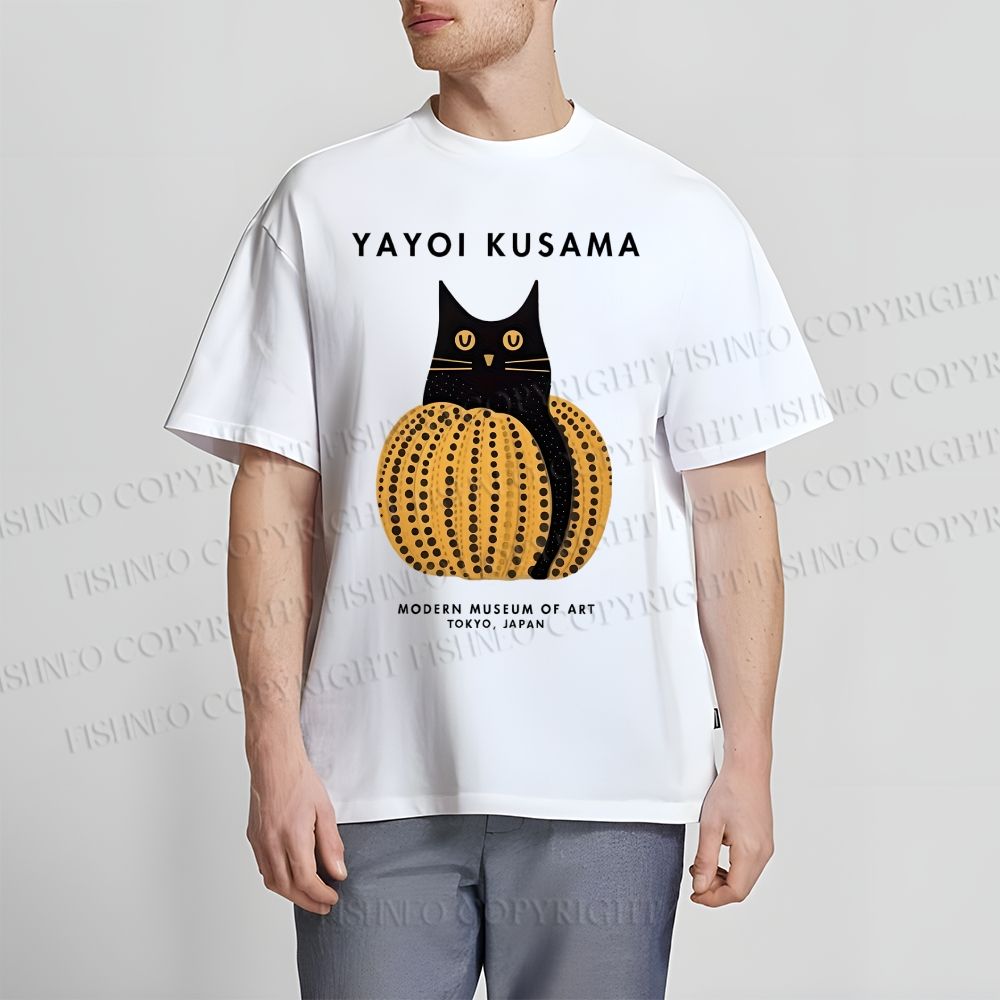 Unisex Classic Yayoi Kusama Pumpkin Cat Printed Cotton Printed T-shirt