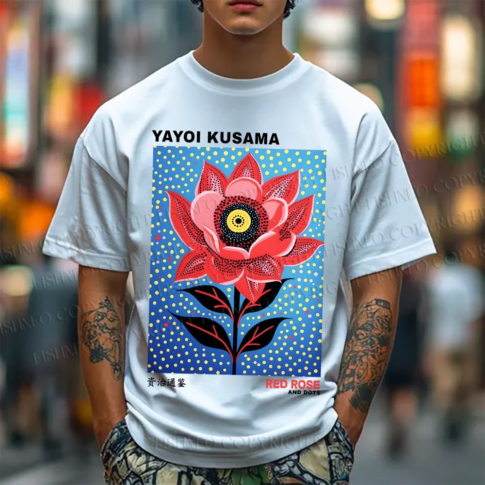 Unisex Classic Yayoi Kusama Polka dot Flower Printed Cotton Printed T-shirt