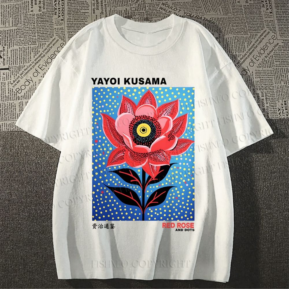 Unisex Classic Yayoi Kusama Polka dot Flower Printed Cotton Printed T-shirt