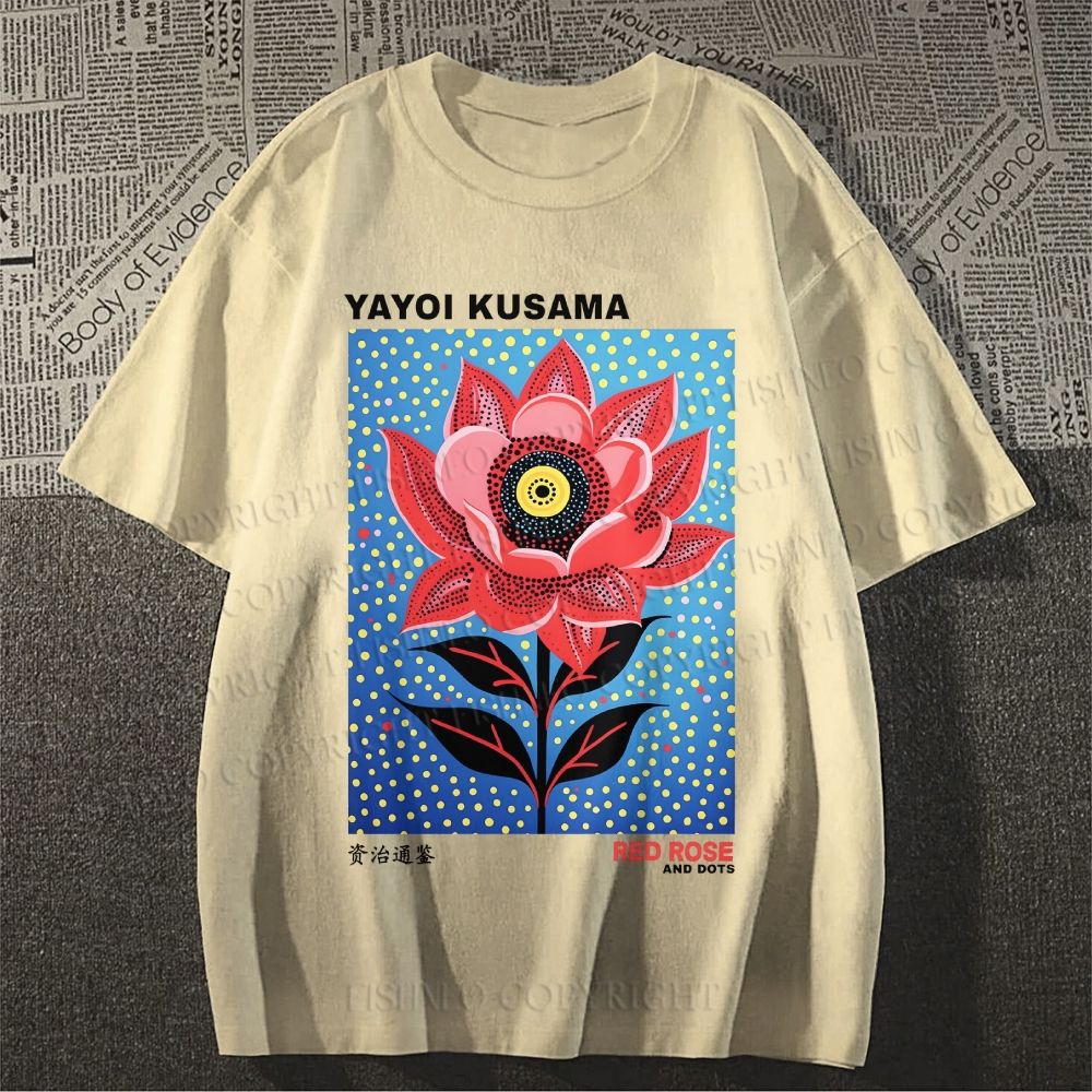 Unisex Classic Yayoi Kusama Polka dot Flower Printed Cotton Printed T-shirt