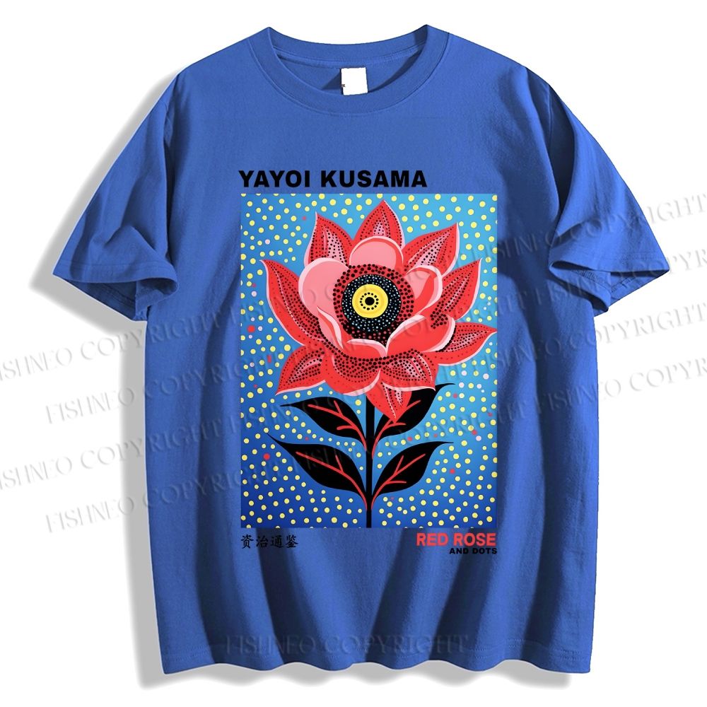 Unisex Classic Yayoi Kusama Polka dot Flower Printed Cotton Printed T-shirt