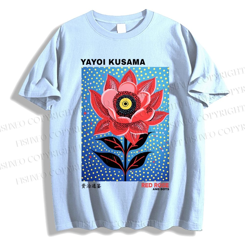 Unisex Classic Yayoi Kusama Polka dot Flower Printed Cotton Printed T-shirt