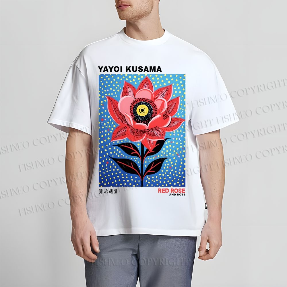 Unisex Classic Yayoi Kusama Polka dot Flower Printed Cotton Printed T-shirt