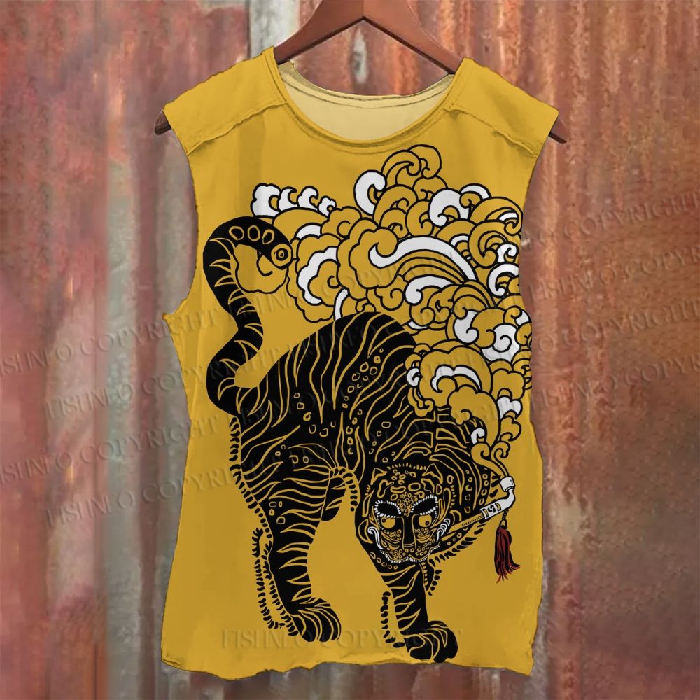 Unisex Casual Irezumi Tiger Printed Tank Top