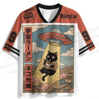 UFO Black Cat Having Ramen Jersey Shirts