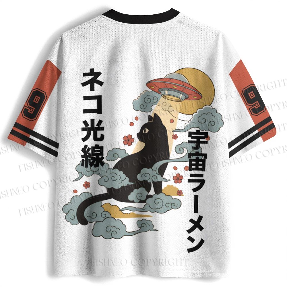 UFO Black Cat Having Ramen Jersey Shirts