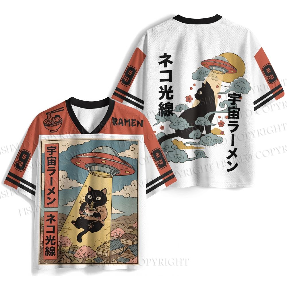 UFO Black Cat Having Ramen Jersey Shirts