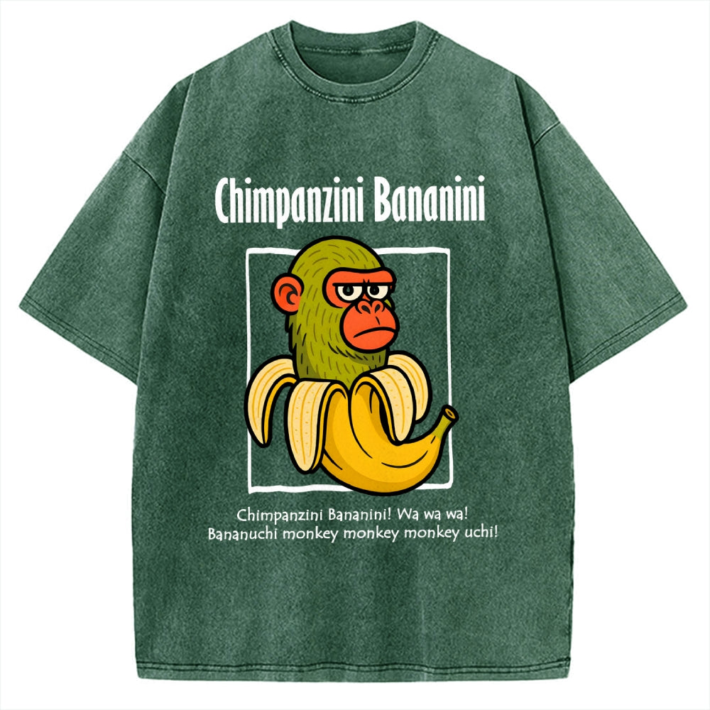 Unisex Chimpanzini Bananini  Italian Brainrot Printed Washed Tee